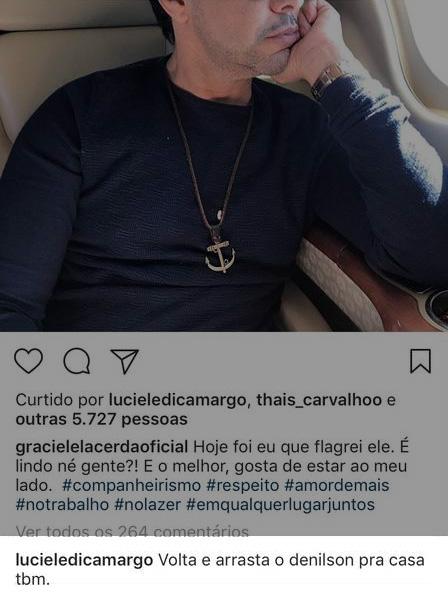 Luciele Di Camargo usa o Instagram para dar bronca no marido, Denílson
